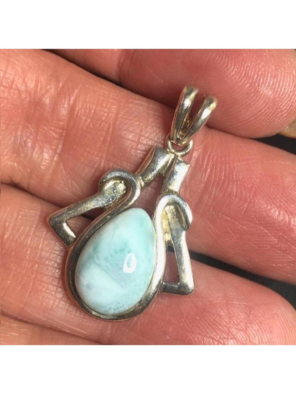 9144 Sterling Silver 925 Larimar Teardrop Pendant Unique design 5.6grams